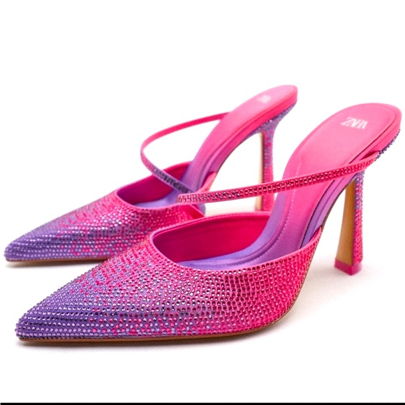 Zara pink purple gradient rhinestones heeled mules - Picture 12 of 12